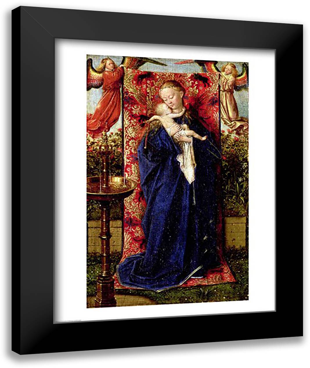 Madonna at the Fountain, 1439 22x28 Black Modern Wood Framed Art Print Poster by Eyck, Jan Van