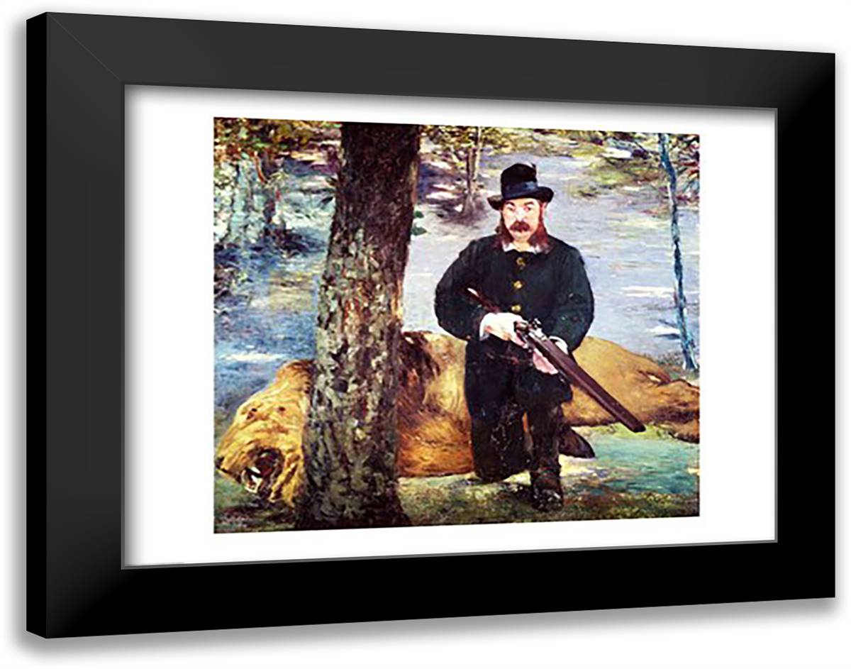 Pertuiset, Lion Hunter, 1881 28x22 Black Modern Wood Framed Art Print Poster by Manet, Edouard