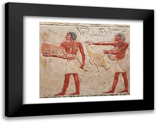 Relief depicting servants carrying a haunch of beef and a duck, from the Tomb of Princess Idut 28x22 Black Modern Wood Framed Art Print Poster