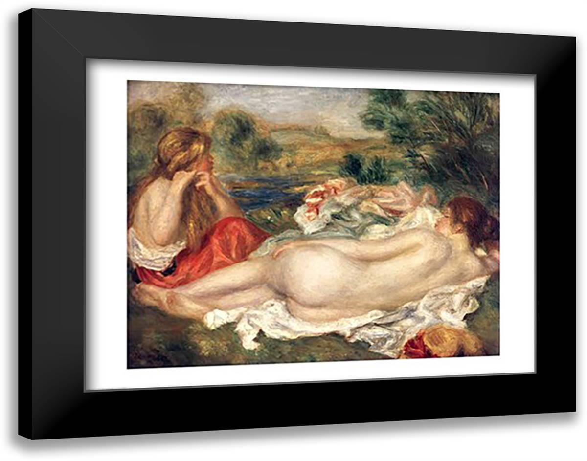 Two Bathers, 1896 28x22 Black Modern Wood Framed Art Print Poster by Renoir, Pierre-Auguste