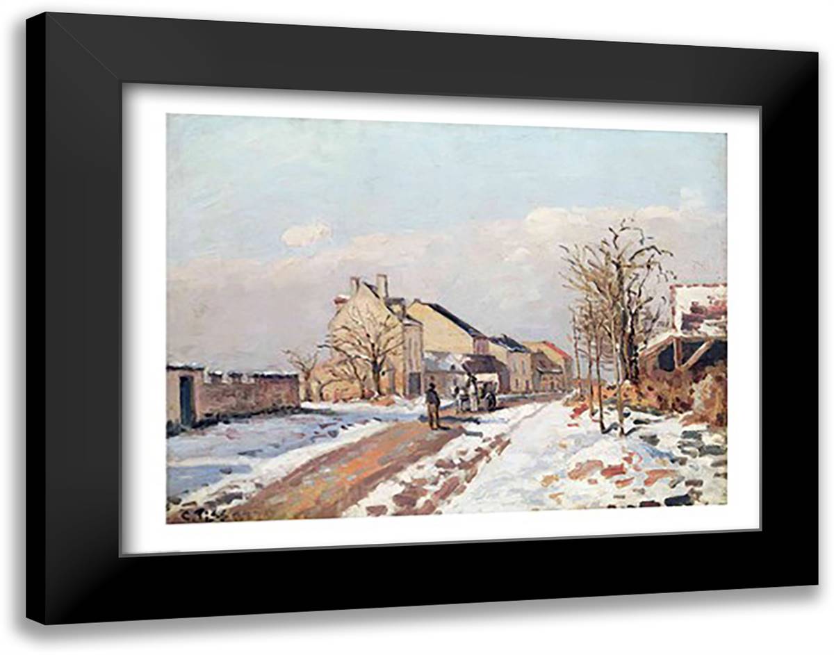 The Road from Gisors to Pontoise, Snow Effect, 1872 28x22 Black Modern Wood Framed Art Print Poster by Pissarro, Camille