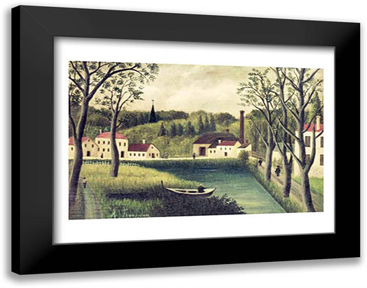Landscape with a Fisherman 28x22 Black Modern Wood Framed Art Print Poster by Rousseau, Henri
