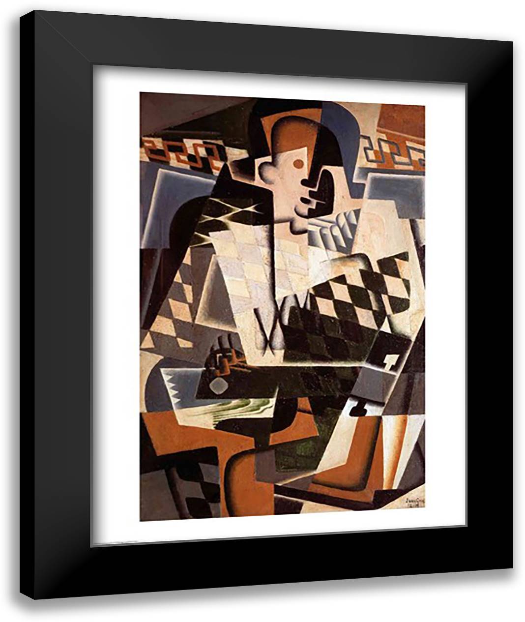 Harlequin with a Guitar, 1917 22x28 Black Modern Wood Framed Art Print Poster by Gris, Juan