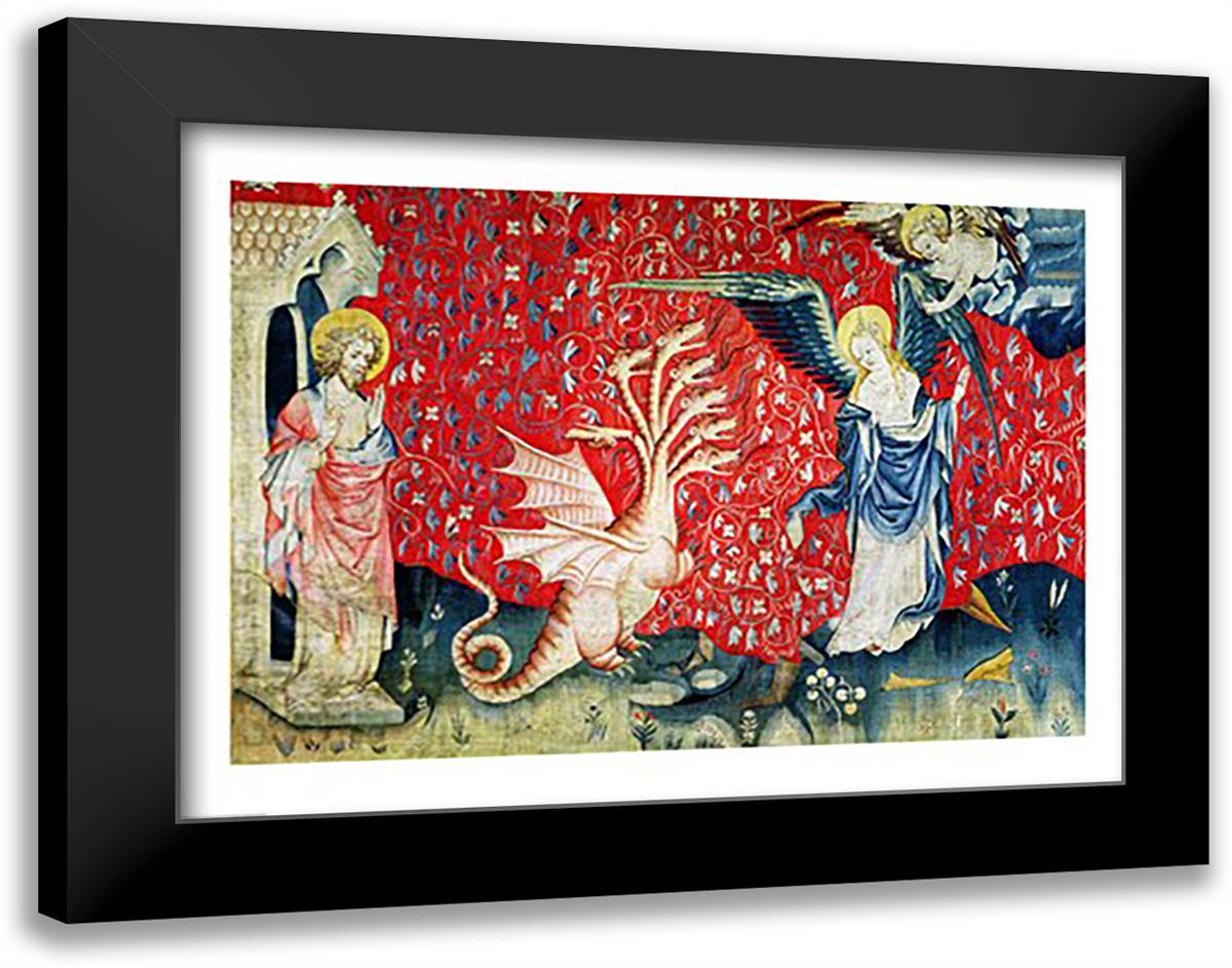The Woman Receiving Wings to Flee the Dragon 28x22 Black Modern Wood Framed Art Print Poster by Bataille, Nicolas