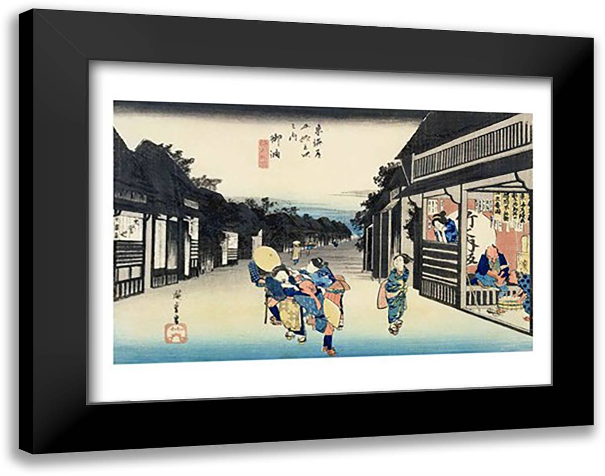 Goyu: Waitresses Soliciting Travellers 28x22 Black Modern Wood Framed Art Print Poster by Hiroshige, Utagawa