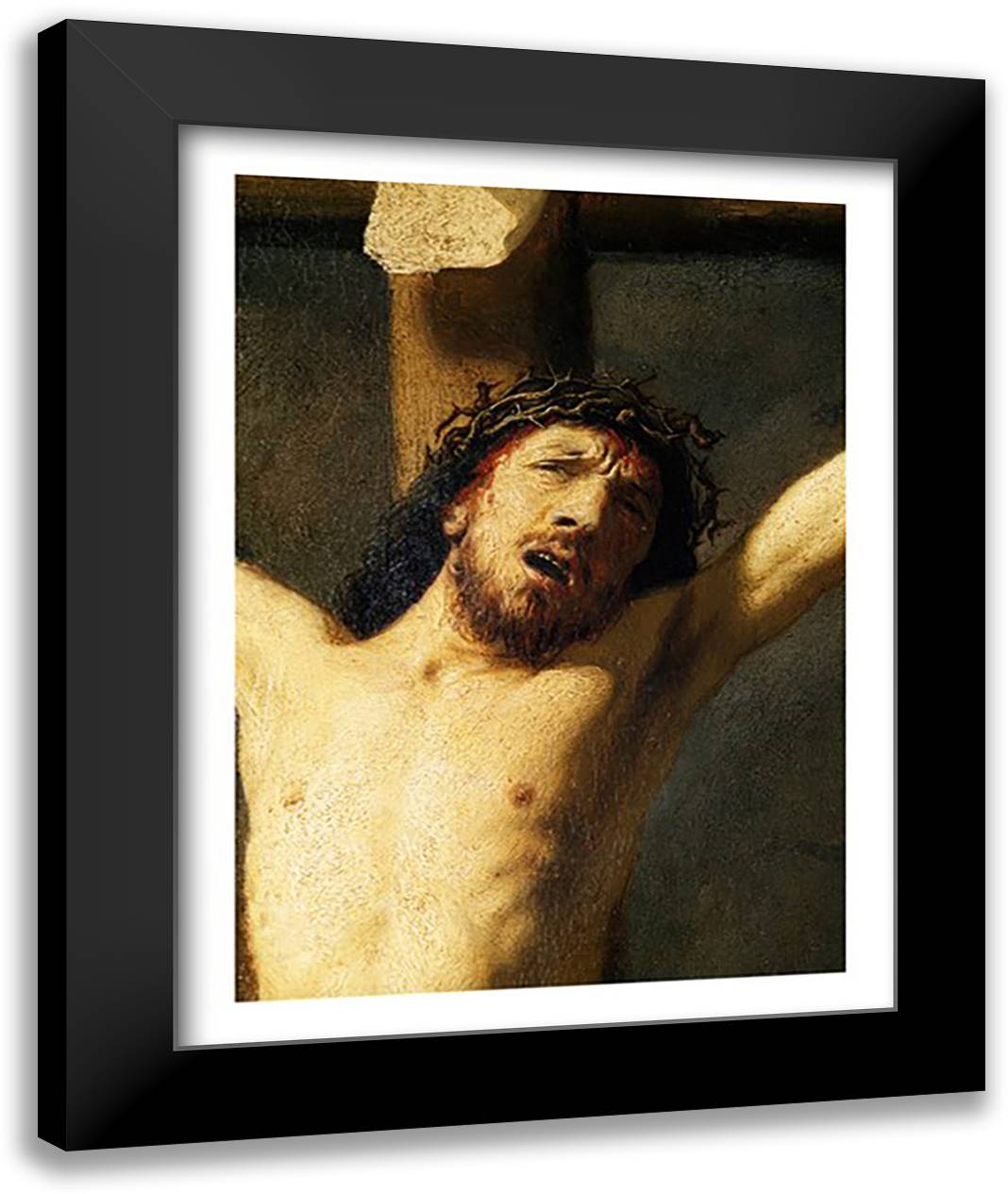 Christ on the Cross, detail of the head 22x28 Black Modern Wood Framed Art Print Poster by Rembrandt