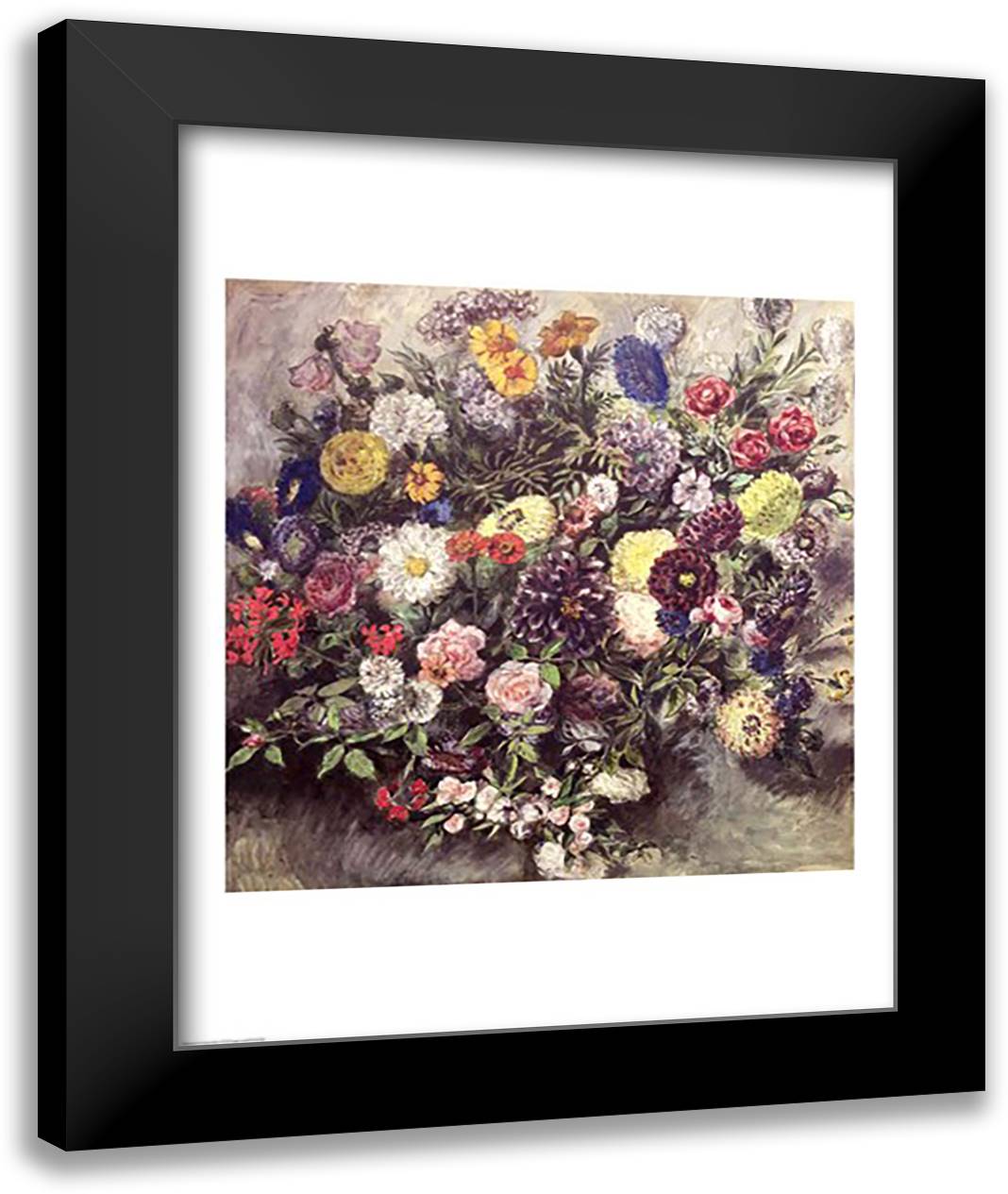 Bouquet of Flowers 22x28 Black Modern Wood Framed Art Print Poster by Delacroix, Eugene