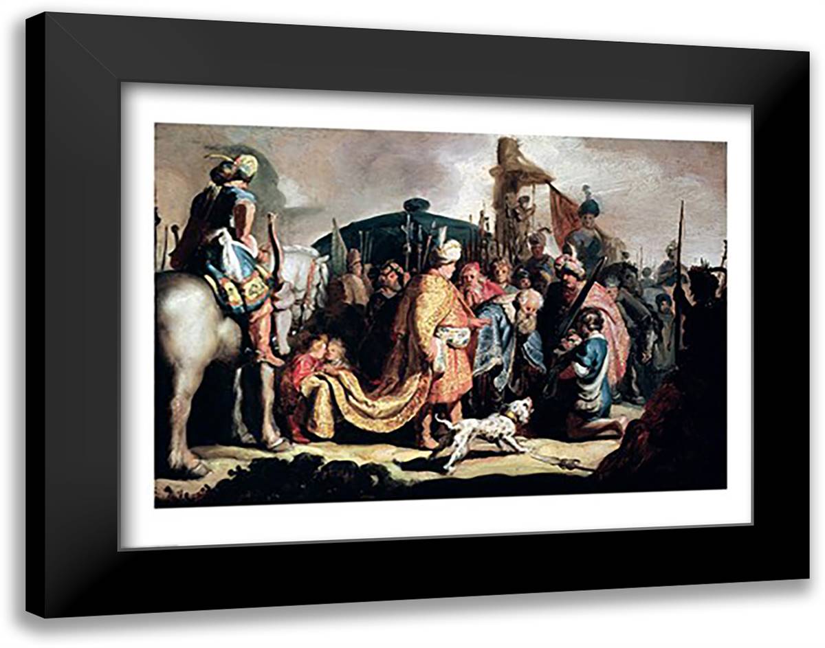 David Offering the Head of Goliath to King Saul 28x22 Black Modern Wood Framed Art Print Poster by Rembrandt