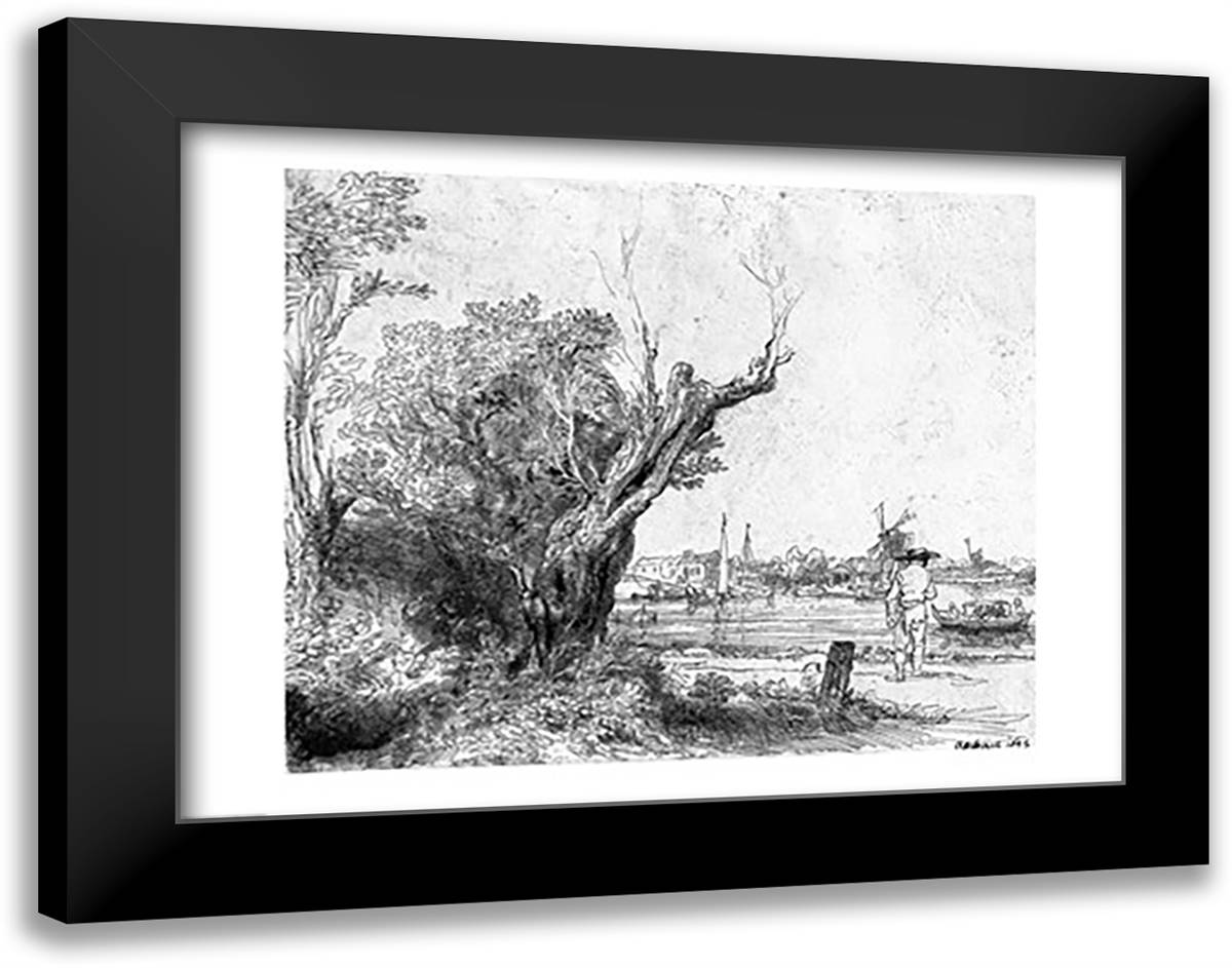 View of Omval, near Amsterdam, 1645 28x22 Black Modern Wood Framed Art Print Poster by Rembrandt