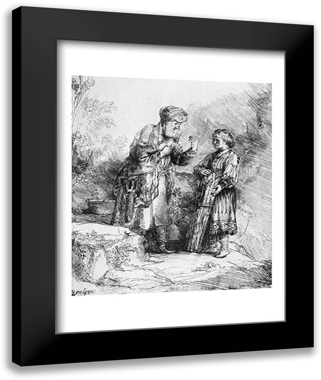 Abraham and Isaac, 1645 22x28 Black Modern Wood Framed Art Print Poster by Rembrandt