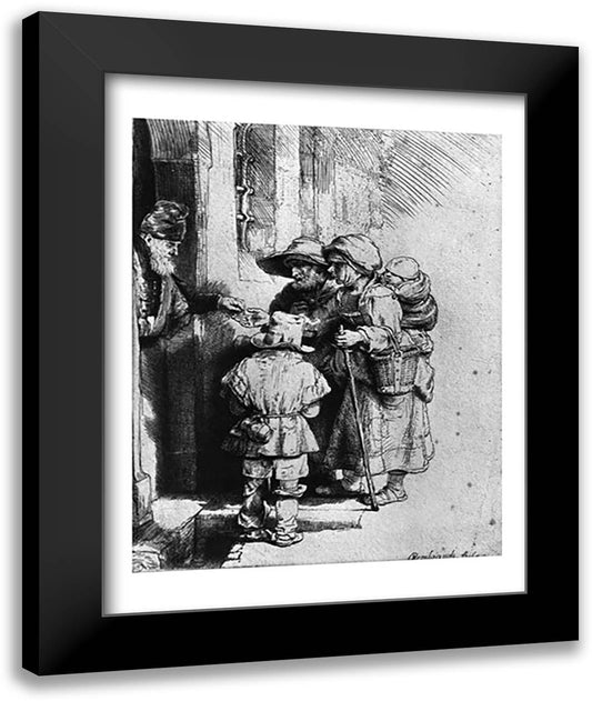 Beggars on the Doorstep of a House, 1648 22x28 Black Modern Wood Framed Art Print Poster by Rembrandt