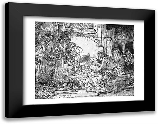 Nativity, 1654 28x22 Black Modern Wood Framed Art Print Poster by Rembrandt