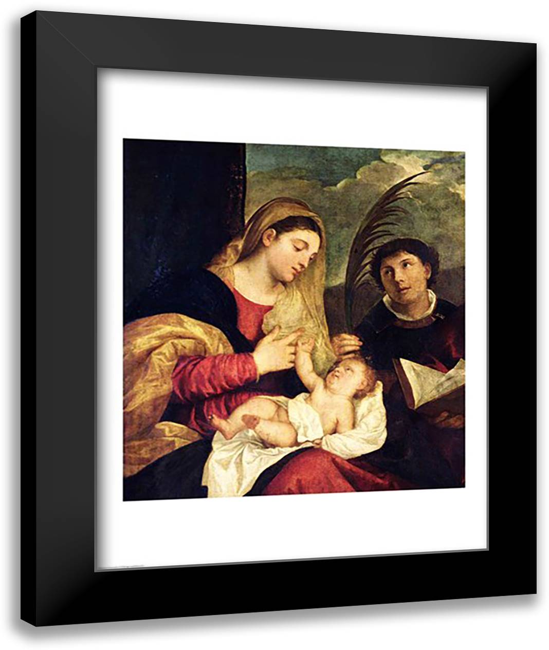 Madonna and Child with SS. Stephen, Jerome and Maurice 22x28 Black Modern Wood Framed Art Print Poster by Titian