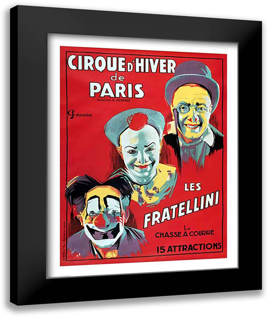 Poster advertising the 'Cirque d'Hiver de Paris' featuring the Fratellini Clowns 22x28 Black Modern Wood Framed Art Print Poster