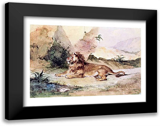 A Lion in the Desert, 1834 28x22 Black Modern Wood Framed Art Print Poster by Delacroix, Eugene