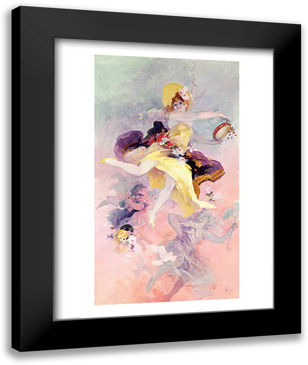 Dancer with a Basque Tambourine 22x28 Black Modern Wood Framed Art Print Poster by Cheret, Jules
