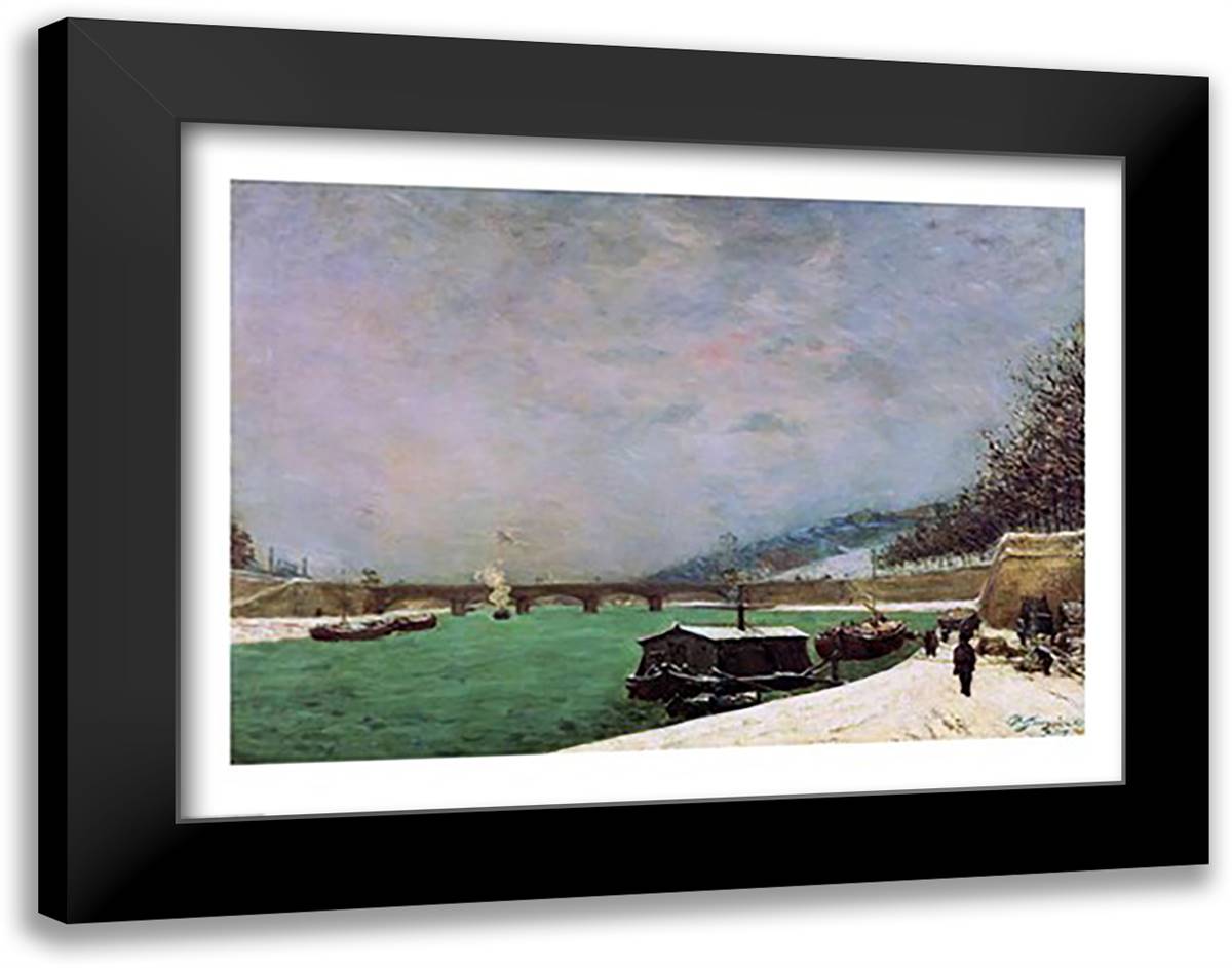 The Seine at the Pont d'Iena, Winter, 1875 28x22 Black Modern Wood Framed Art Print Poster by Gauguin, Paul