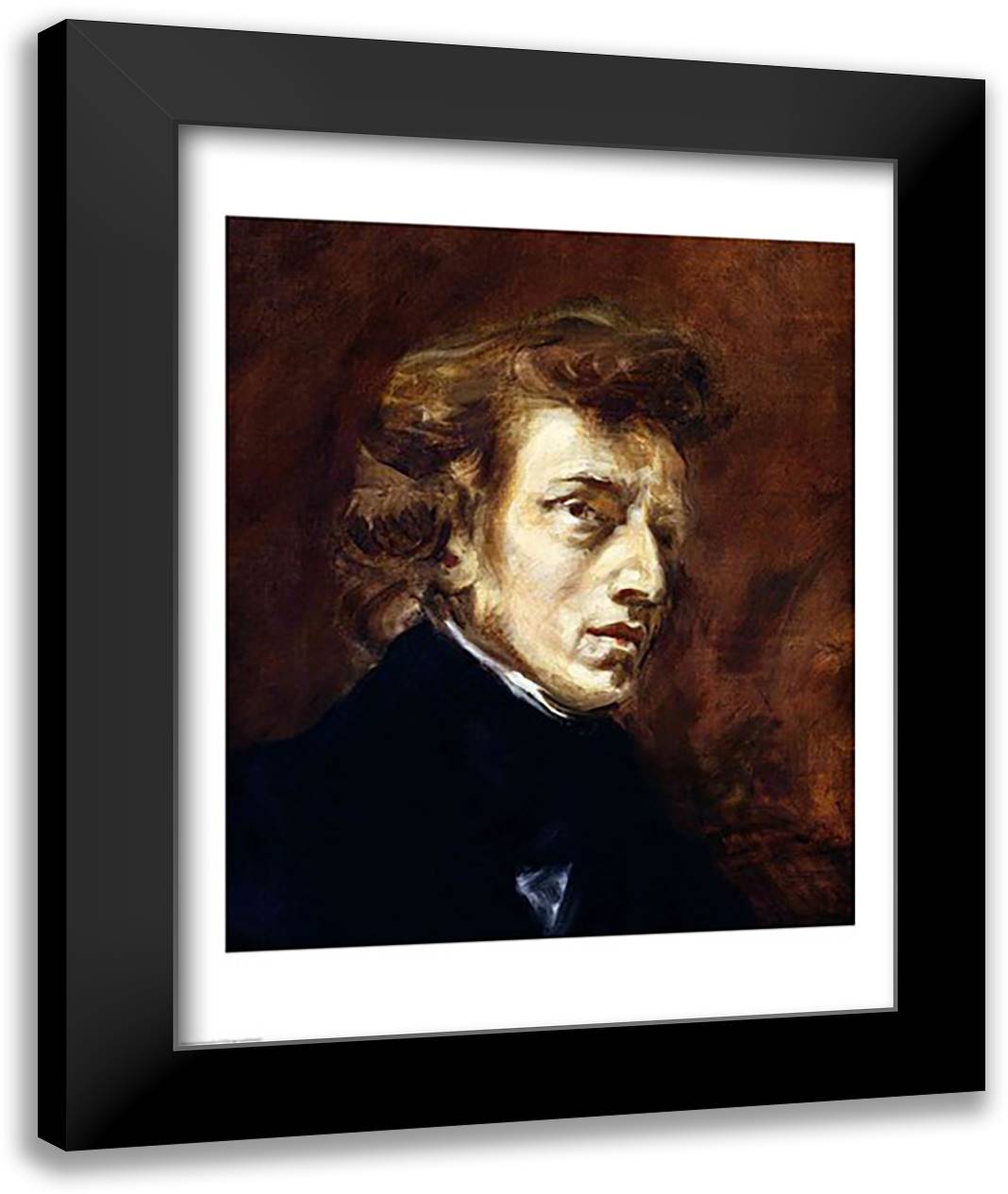 Frederic Chopin 22x28 Black Modern Wood Framed Art Print Poster by Delacroix, Eugene