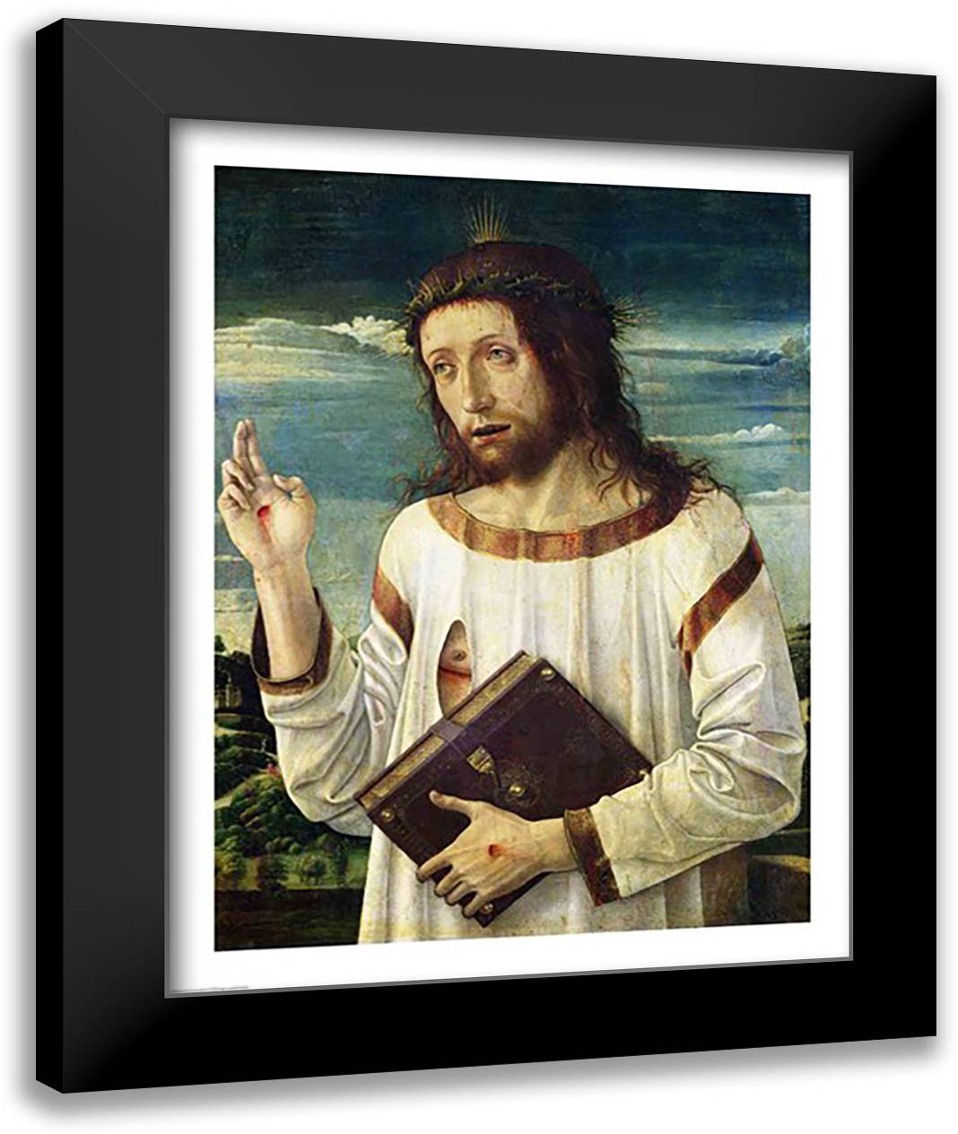 Christ Blessing 22x28 Black Modern Wood Framed Art Print Poster by Bellini, Giovanni
