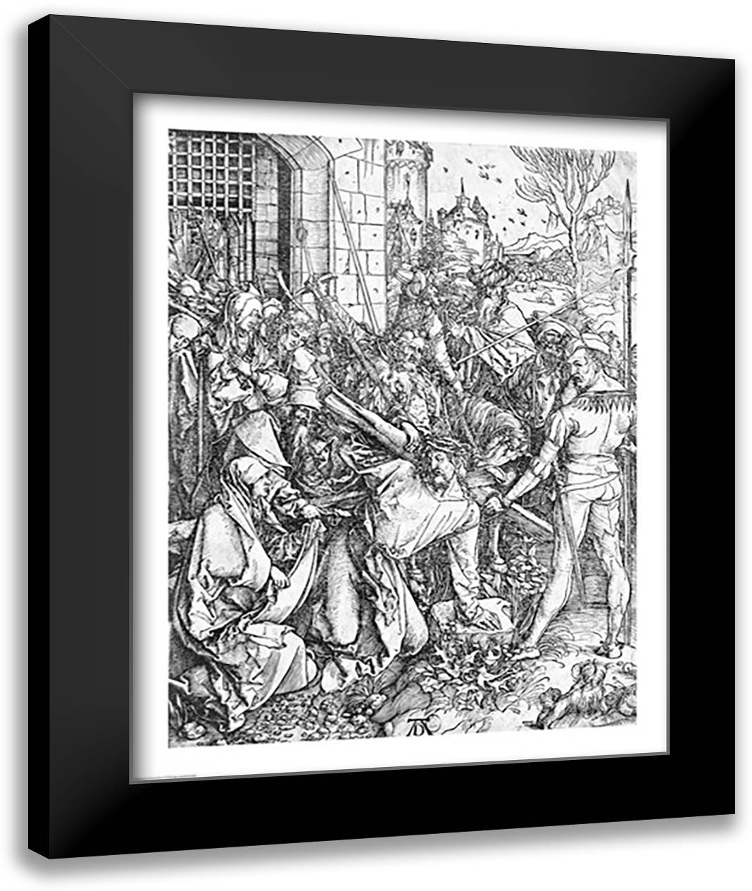 The carrying of the cross 22x28 Black Modern Wood Framed Art Print Poster by Durer, Albrecht