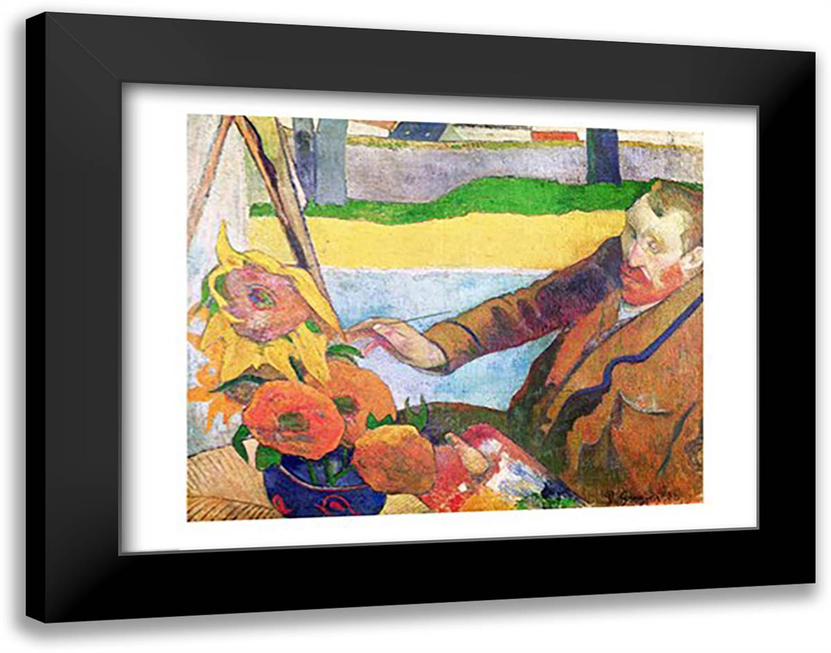 Van Gogh painting Sunflowers, 1888 28x22 Black Modern Wood Framed Art Print Poster by Gauguin, Paul