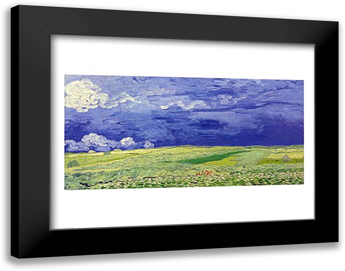 Wheatfields under Thunderclouds, 1890 28x22 Black Modern Wood Framed Art Print Poster by Van Gogh, Vincent