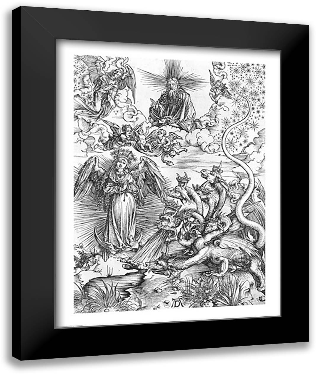 Scene from the Apocalypse, The woman clothed with the sun and the seven-headed dragon 22x28 Black Modern Wood Framed Art Print Poster by Durer, Albrecht