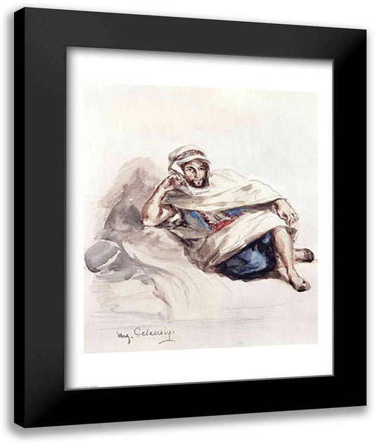 Seated Arab 22x28 Black Modern Wood Framed Art Print Poster by Delacroix, Eugene