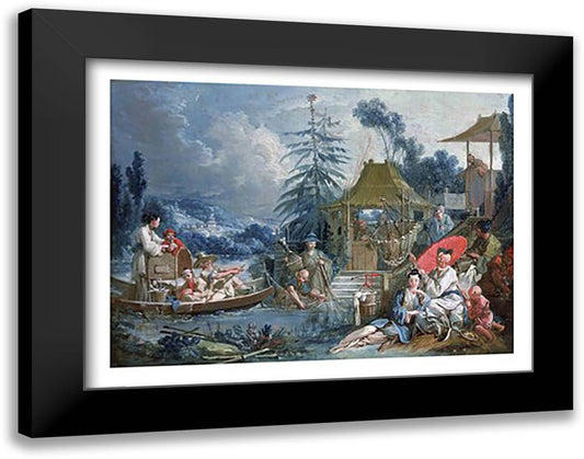 The Chinese Fishermen 28x22 Black Modern Wood Framed Art Print Poster by Boucher, Francois