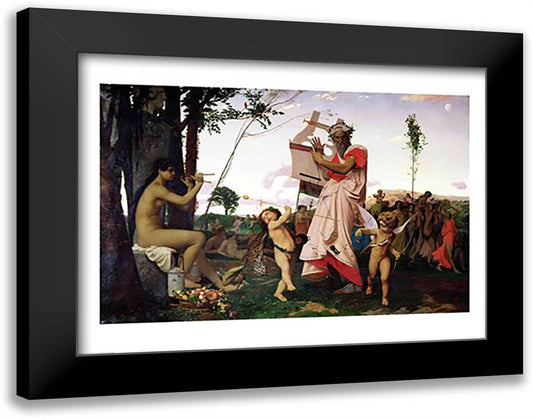 Anacreon, Bacchus and Aphrodite, 1848 28x22 Black Modern Wood Framed Art Print Poster by Gerome, Jean Leon