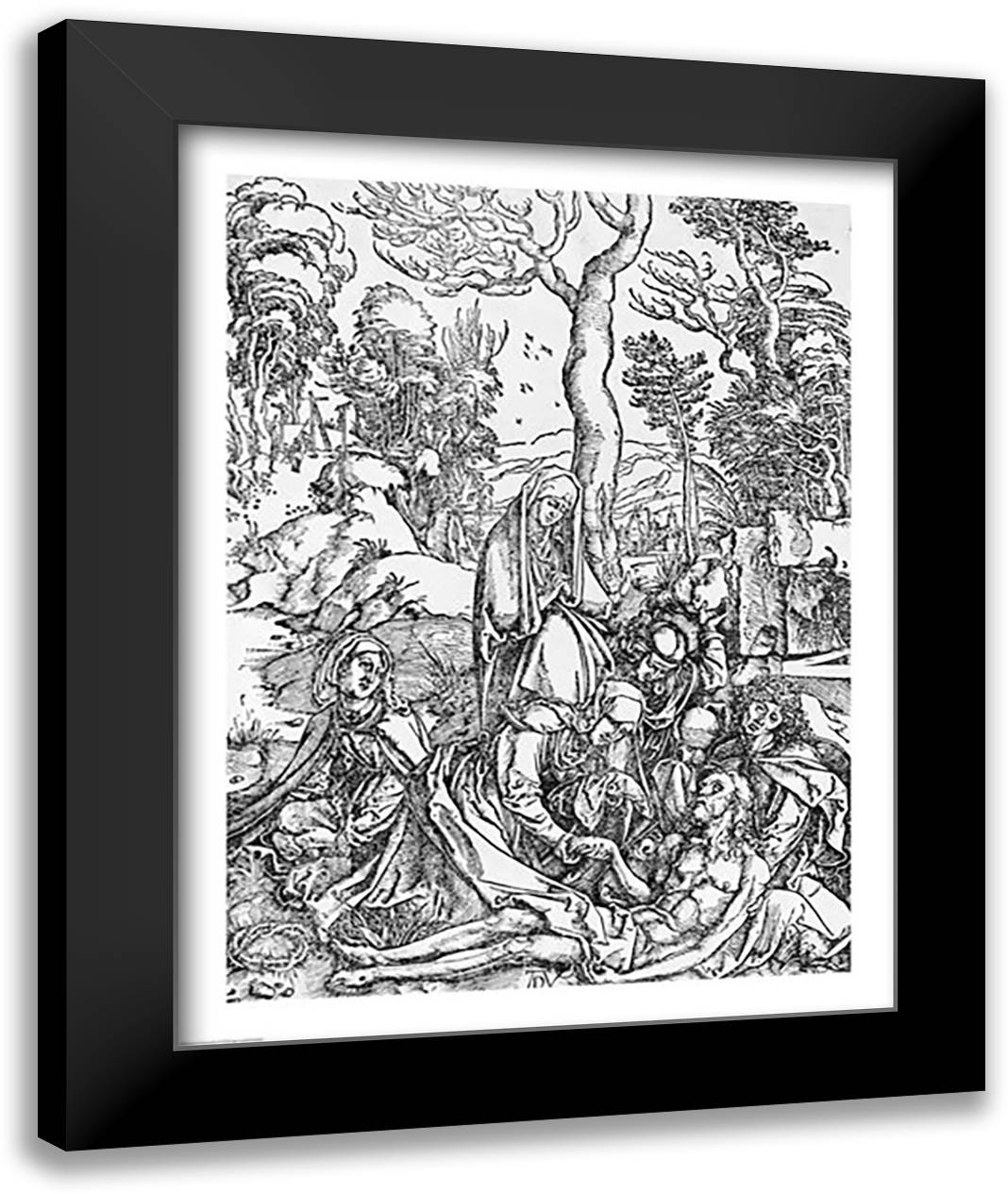 Christ mourned by the Virgin and the female Saints, from 'The Great Passion' series 22x28 Black Modern Wood Framed Art Print Poster by Durer, Albrecht