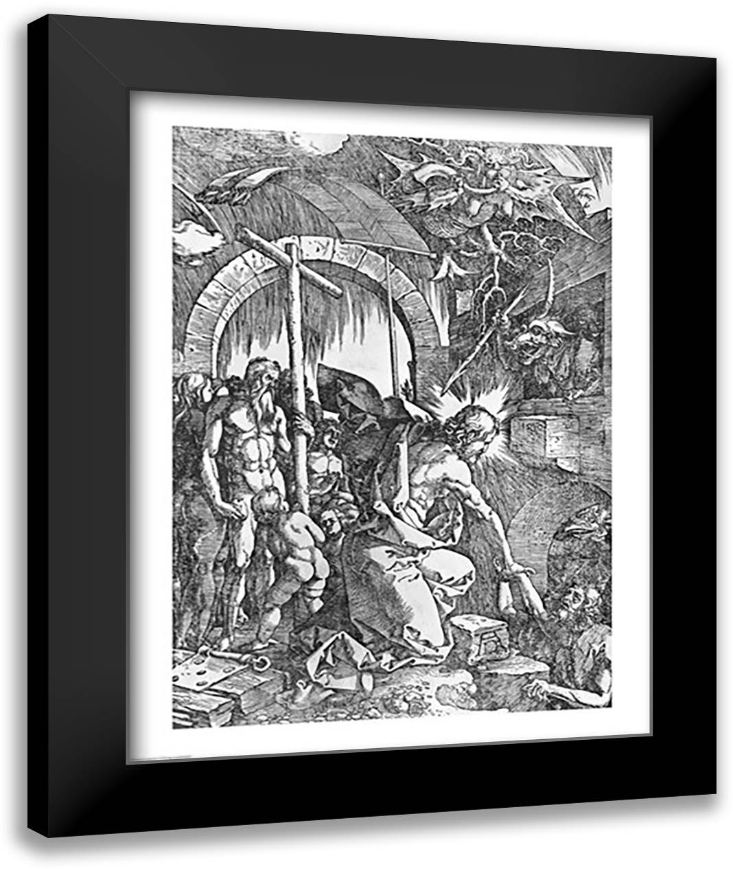 The descent of Christ into Limbo, from 'The Great Passion' 22x28 Black Modern Wood Framed Art Print Poster by Durer, Albrecht