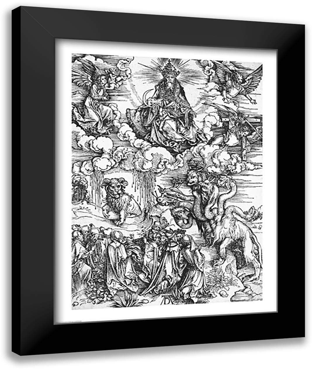 Scene from the Apocalypse, The seven-headed and ten-horned dragon 22x28 Black Modern Wood Framed Art Print Poster by Durer, Albrecht