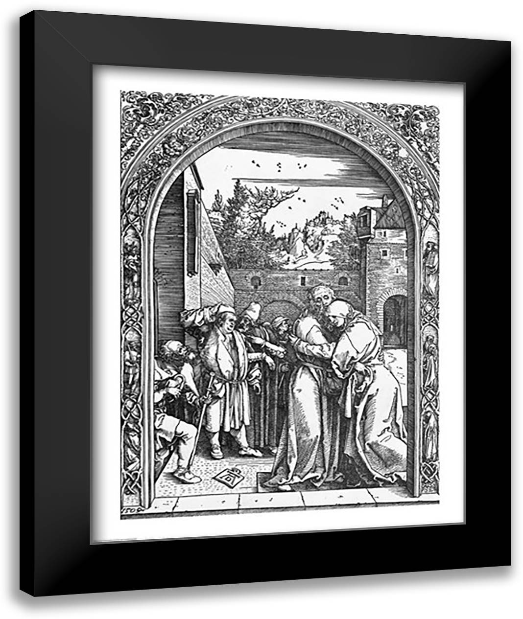 The meeting of St. Anne and St. Joachim at the Golden Gate 22x28 Black Modern Wood Framed Art Print Poster by Durer, Albrecht