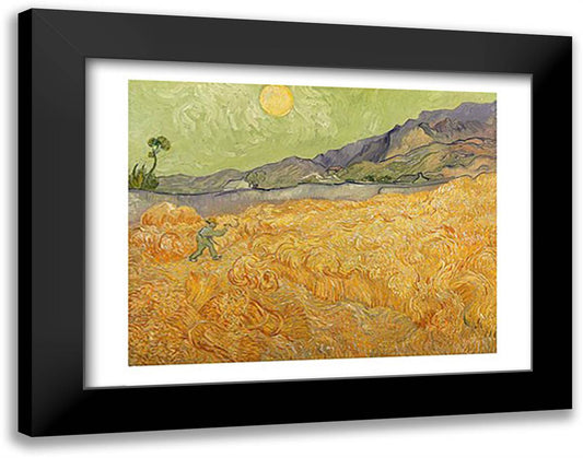 Wheatfield with Reaper, 1889 28x22 Black Modern Wood Framed Art Print Poster by Van Gogh, Vincent