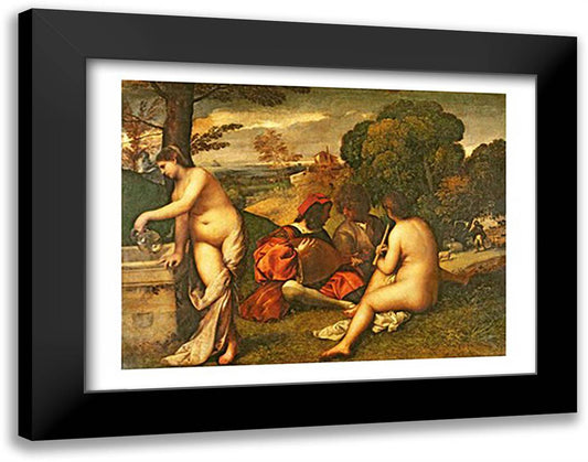 Le Concert Champetre 28x22 Black Modern Wood Framed Art Print Poster by Titian