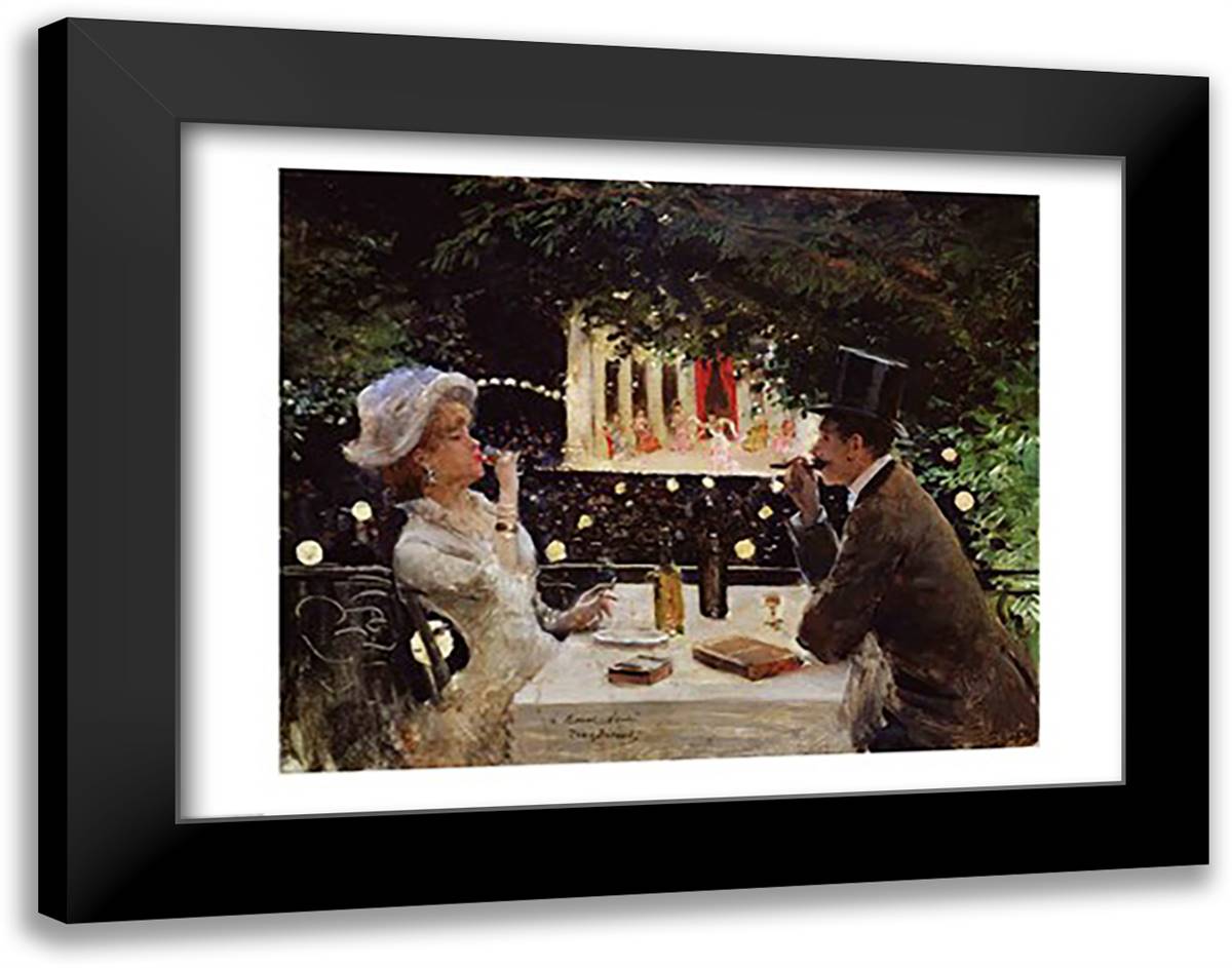 Dinner at Les Ambassadeurs 28x22 Black Modern Wood Framed Art Print Poster by Beraud, Jean