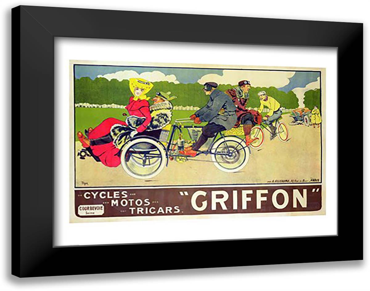 Poster advertising 'Griffon Cycles, Motos & Tricars' 28x22 Black Modern Wood Framed Art Print Poster