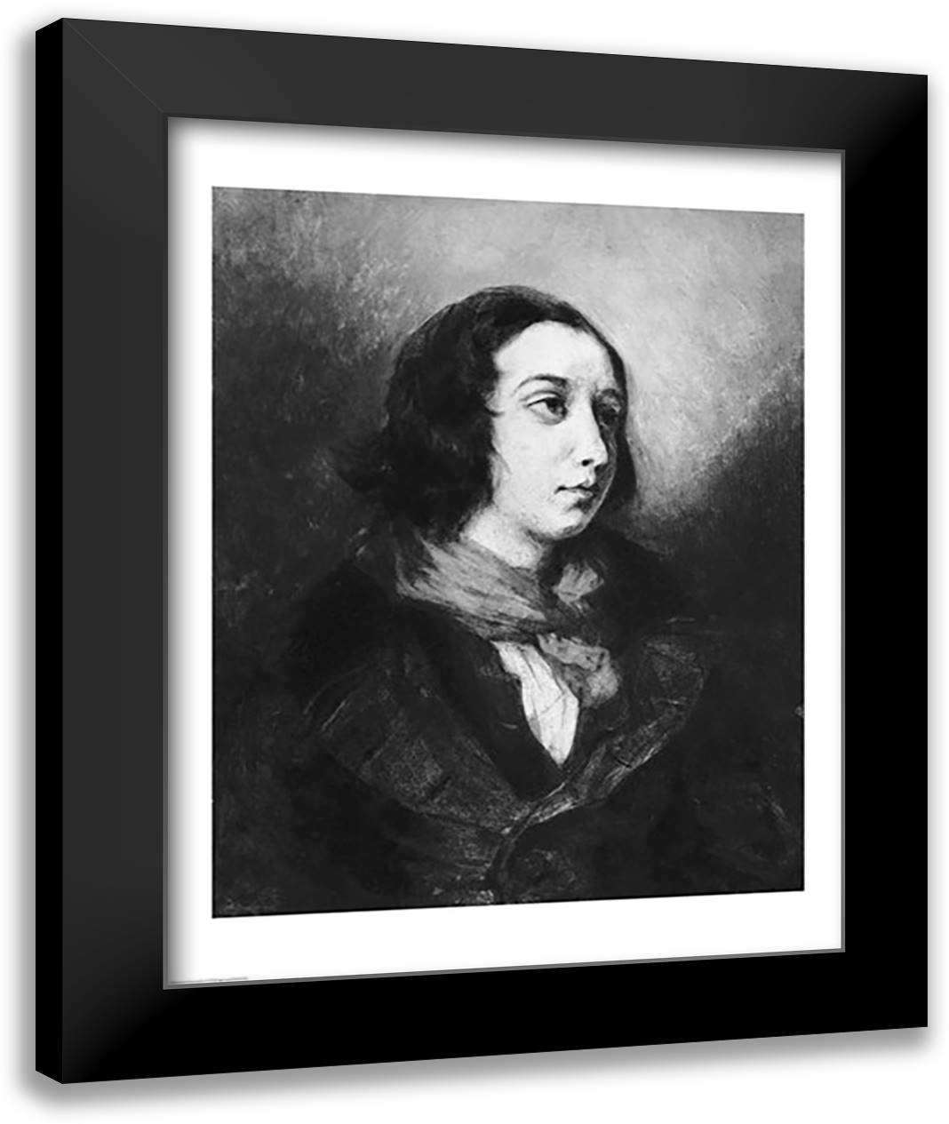 Portrait of George Sand, 1838 22x28 Black Modern Wood Framed Art Print Poster by Delacroix, Eugene