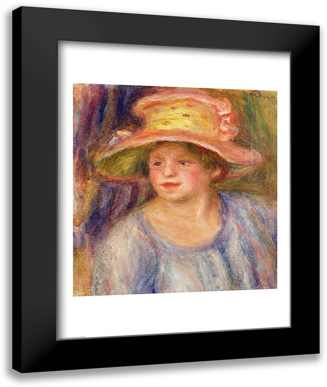 Woman with a hat 22x28 Black Modern Wood Framed Art Print Poster by Renoir, Pierre-Auguste