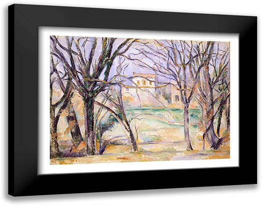 Trees and houses, 1885-86 28x22 Black Modern Wood Framed Art Print Poster by Cezanne, Paul