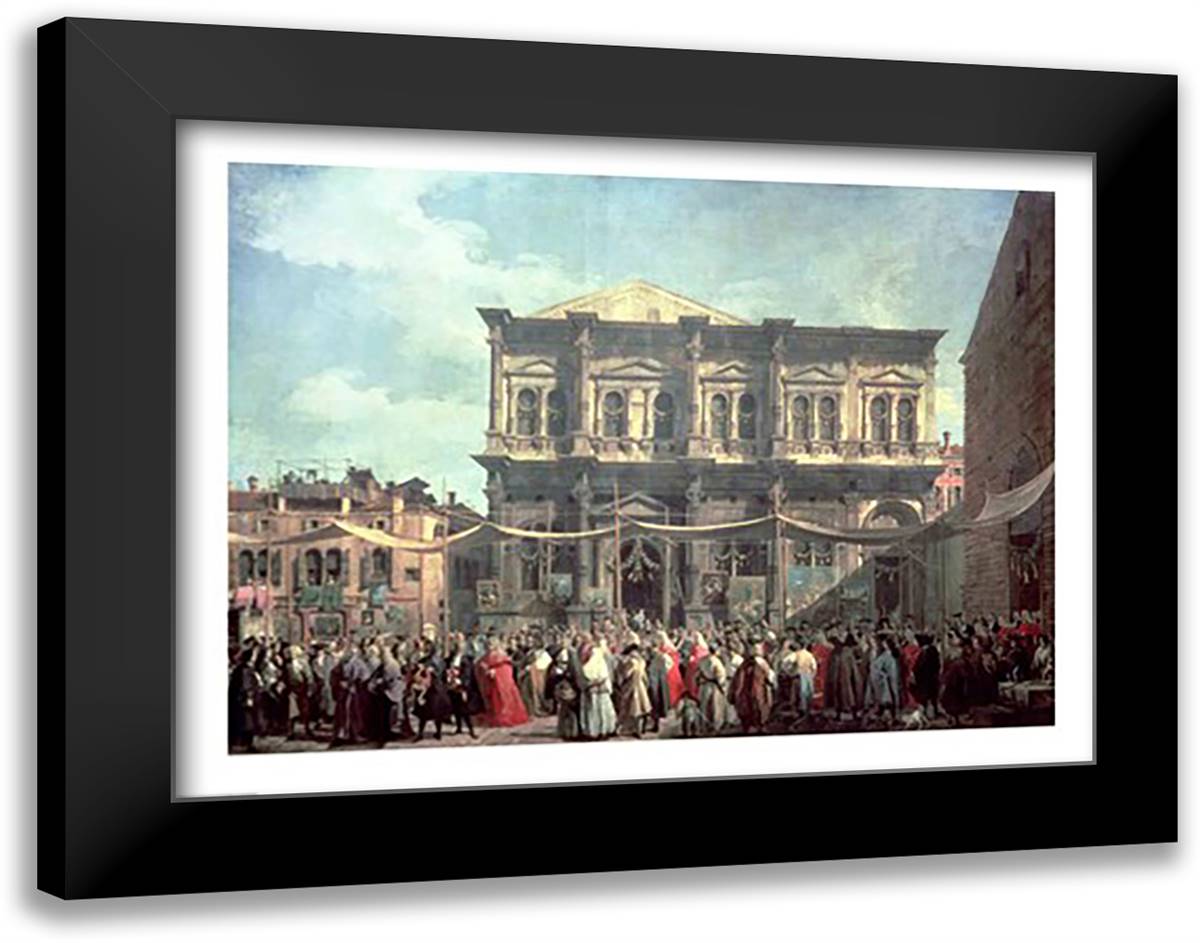 The Doge Visiting the Church and Scuola di San Rocco 28x22 Black Modern Wood Framed Art Print Poster by Canaletto, Giovanni Antonio