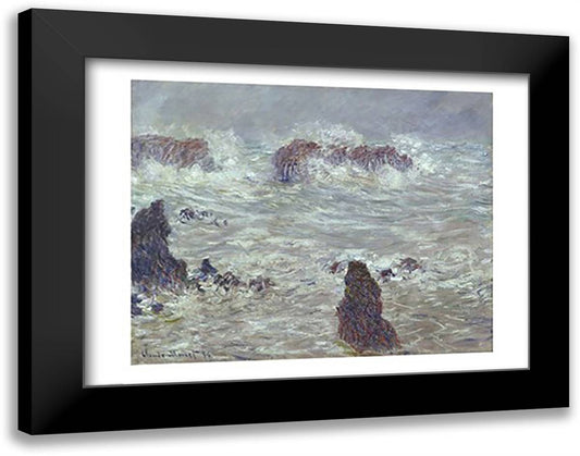 Storm, off the Coast of Belle-Ile, 1886 28x22 Black Modern Wood Framed Art Print Poster by Monet, Claude
