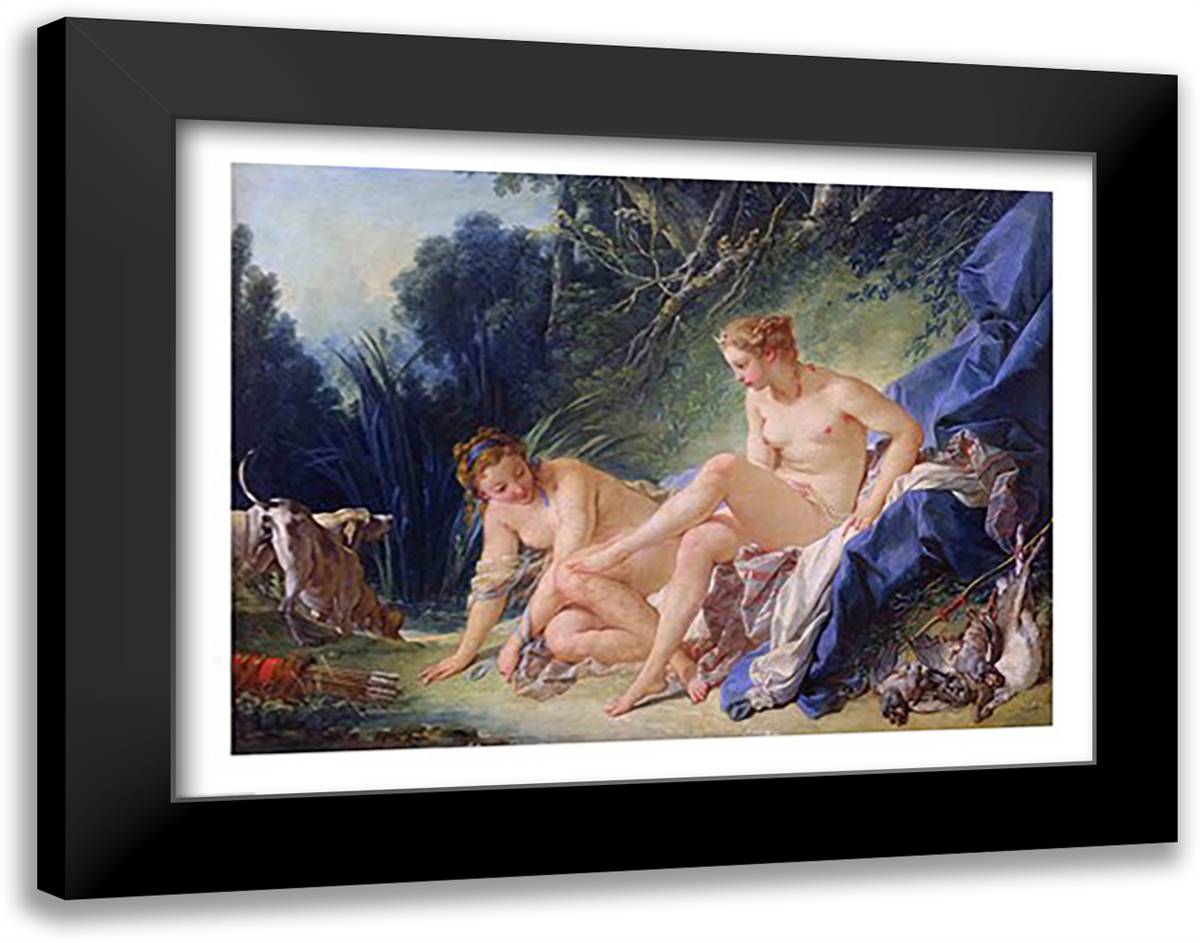 Diana getting out of her bath, 1742 28x22 Black Modern Wood Framed Art Print Poster by Boucher, Francois