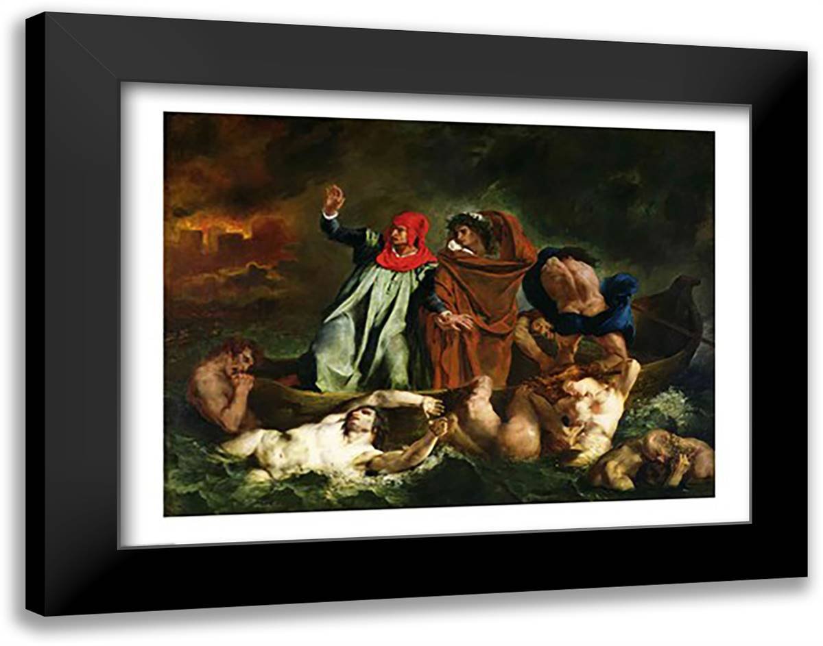 Dante and Virgil in the Underworld, 1822 28x22 Black Modern Wood Framed Art Print Poster by Delacroix, Eugene