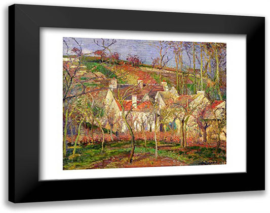 The Red Roofs, or Corner of a Village, Winter, 1877 28x22 Black Modern Wood Framed Art Print Poster by Pissarro, Camille