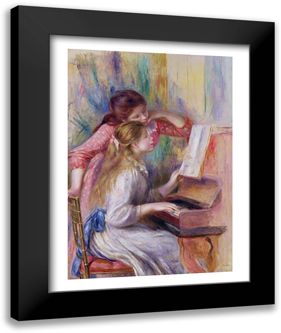 Young Girls at the Piano 22x28 Black Modern Wood Framed Art Print Poster by Renoir, Pierre-Auguste
