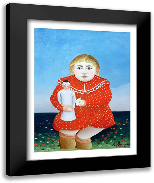 The girl with a doll 22x28 Black Modern Wood Framed Art Print Poster by Rousseau, Henri