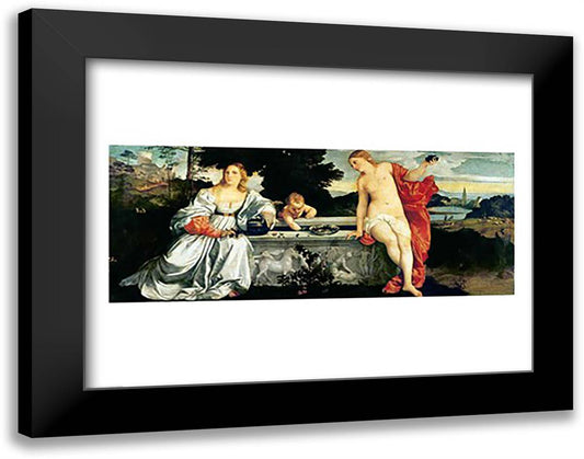 Sacred and Profane Love, c.1515 28x22 Black Modern Wood Framed Art Print Poster by Titian