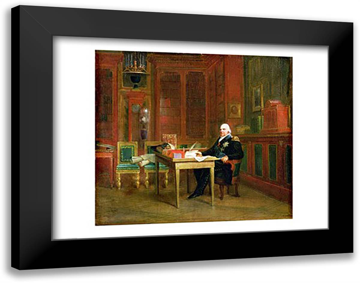 Louis XVIII in his Study at the Tuileries 28x22 Black Modern Wood Framed Art Print Poster by Gerard, Francois